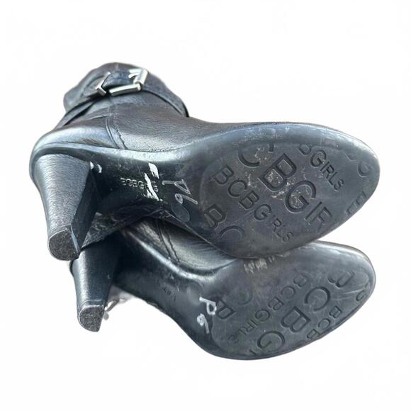 BCBG Leather High Heeled Wrap Around Buckle Boots SIZE 6.5 GRINGE 90s GOTH - Picture 6 of 8